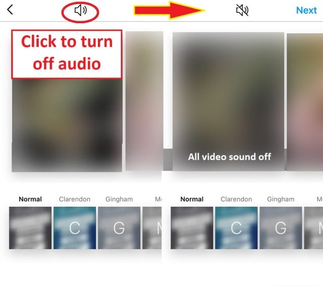 turn off audio in Instagram video post